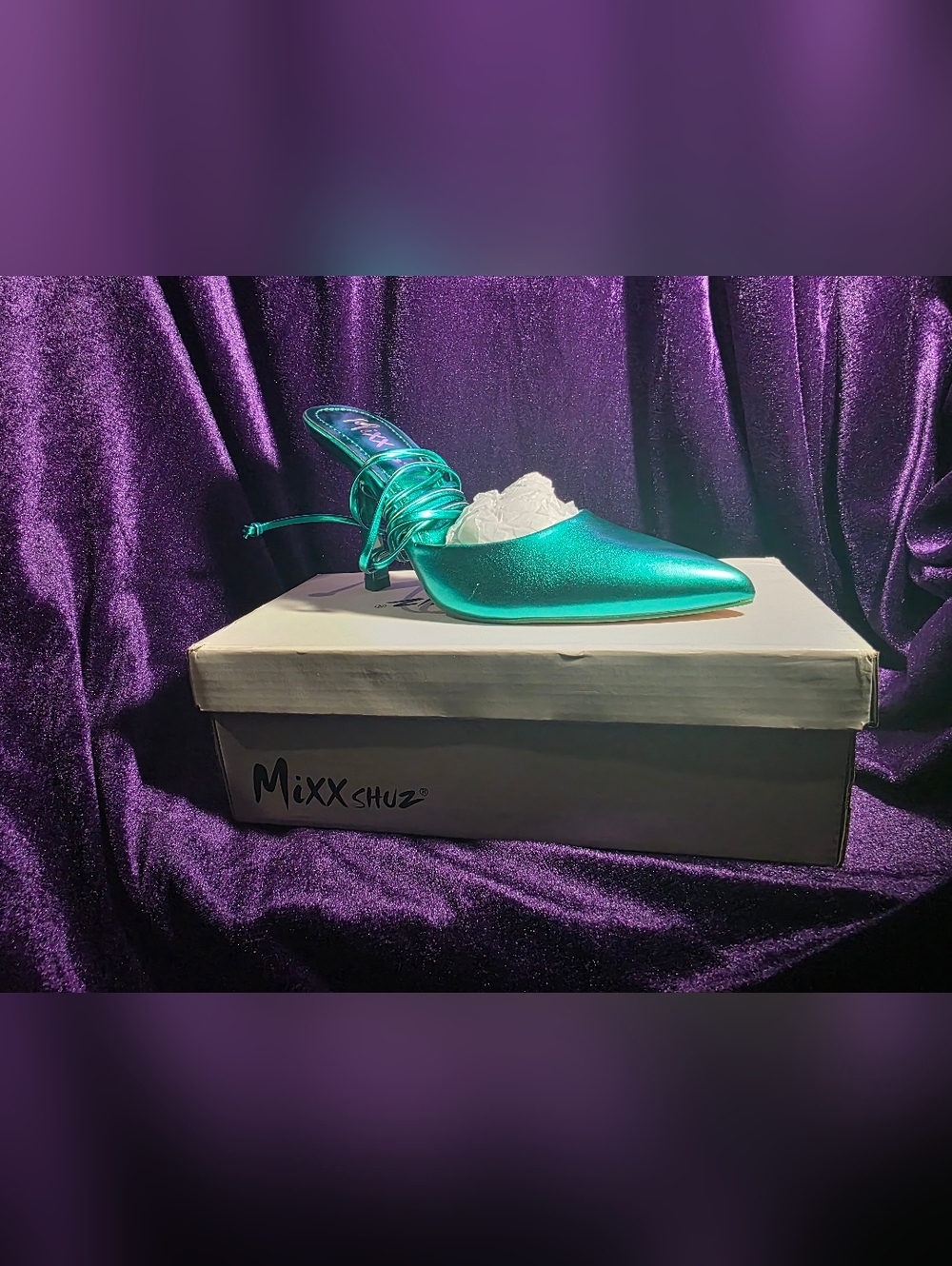 Mixx Shuz Metallic Teal Pointed Toe Lace-Up Mule